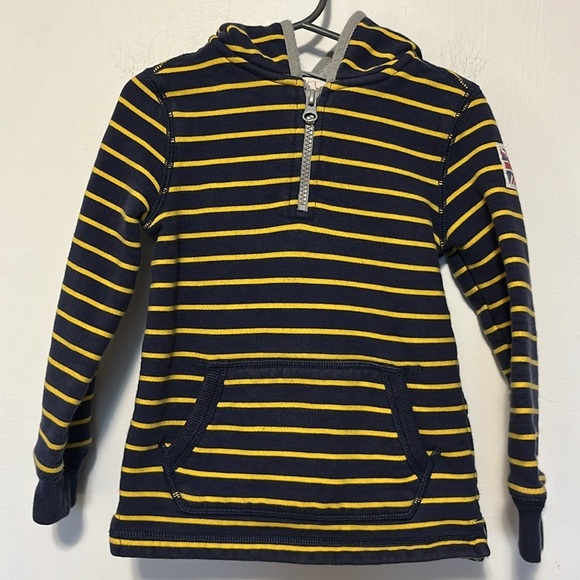 Mini Boden "Go Dog Go" Blue and Yellow Stripe Quarter Zip Hoodie Size 3-4Y - Picture 1 of 6